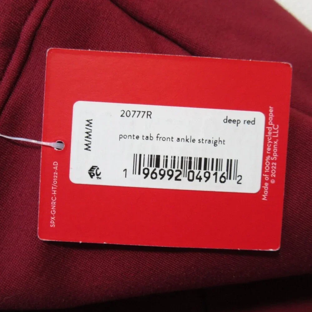 NWT SPANX 20777R Perfect Pant in Deep Red Ponte Tab Ankle Straight Trouser M